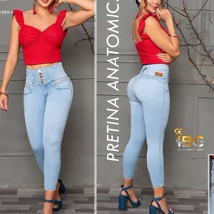 2378 celeste cielo  de 5 bonotes tiró alto faja boxer. Control de abdomen bajo  un borde  dorado sin bolsa Jeans