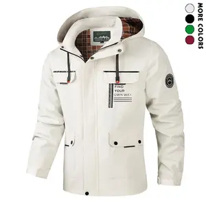 Men's Sports White Trench Coat Jacket - Lightweight Workwear Outerwear - Polyester Fiber - Hooded - Zipper Closure with Multiple Pockets - Suitable for Casual Outdoor Wear Activewear Blazer Athleisure Style