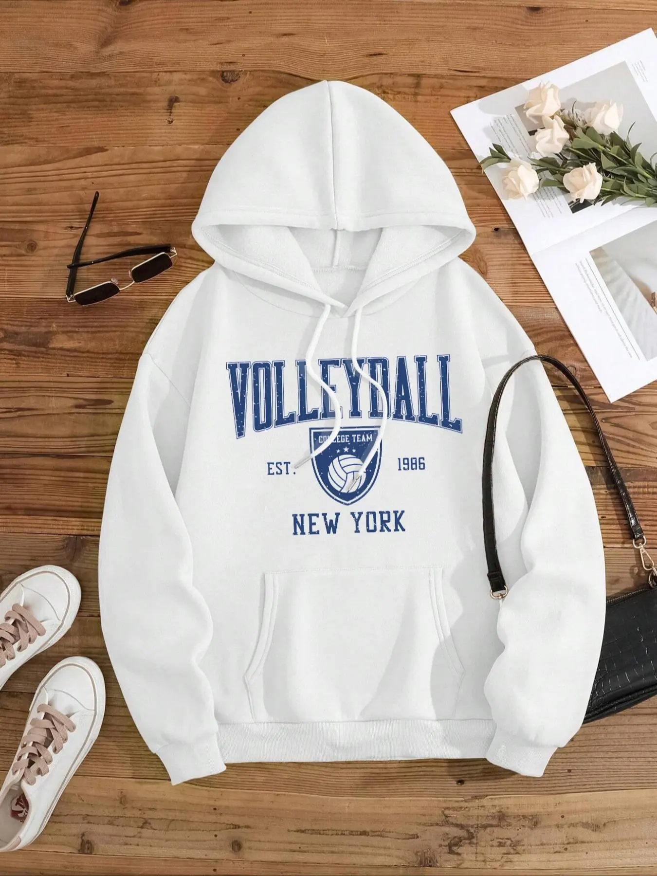 Women's Letter & Volleyball Print Hoodie, Casual Long Sleeve Hooded Sweatshirt for Fall & Winter, Women's Clothes for Daily Wear