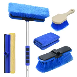 62'' Car Wash Brush with Long Handle, Scratch-Free Soft Bristles Sturdy Car Wash Mop, Extension Pole Cleaning Brush Kit Wash Towel Windshield Squeegee Wheel Tire Brush for Car Truck RV