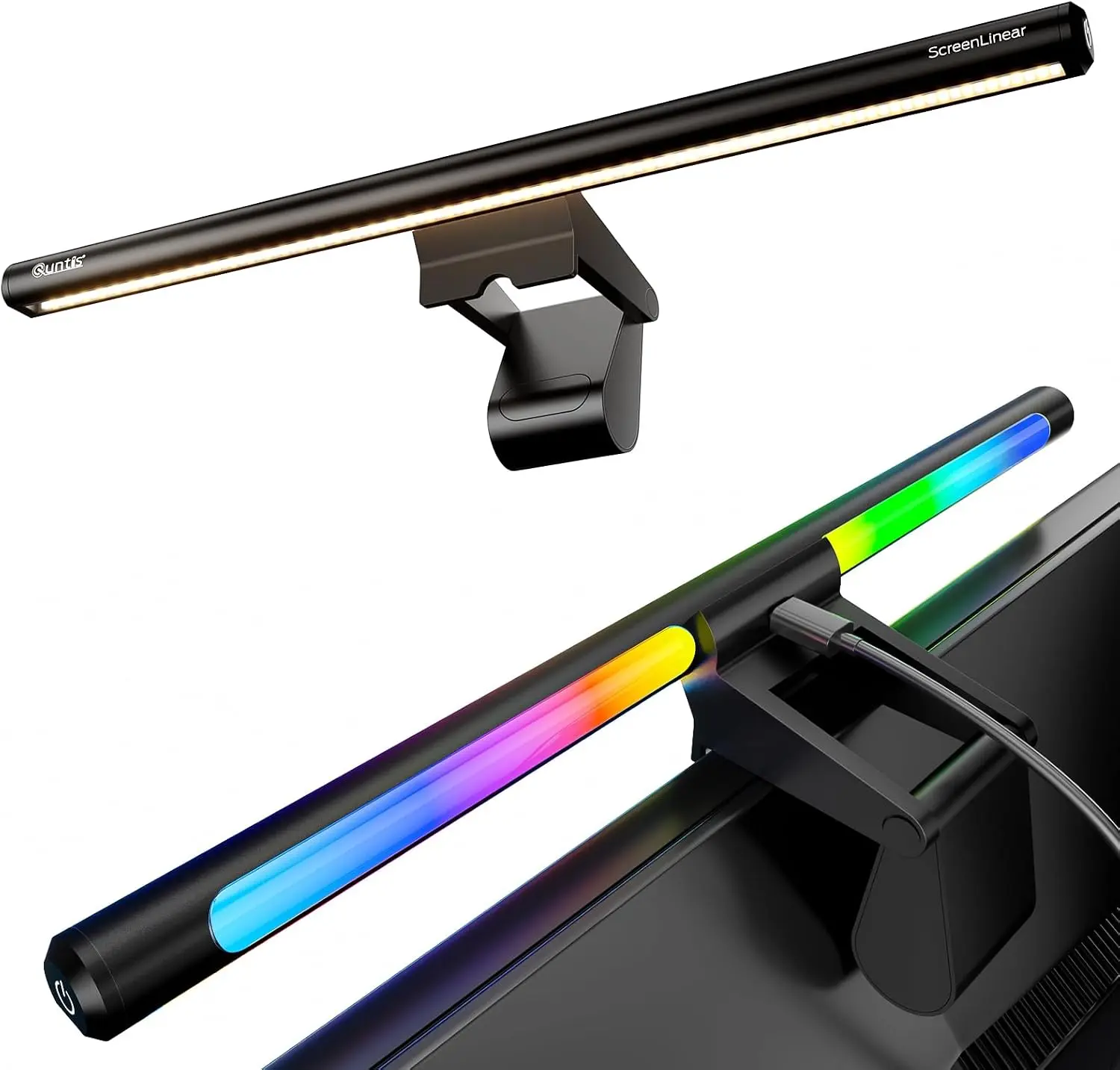 RGB Monitor Light Bar - 15.75 In USB-C Eye Protection Double-Sided Power Unit, 3-Color Adjustable Brightness Front Lamp, 9-Mode Gaming Backlamp, 45° Beam Focus, RGBW LED Desk Accessory for Gaming, Home Decor