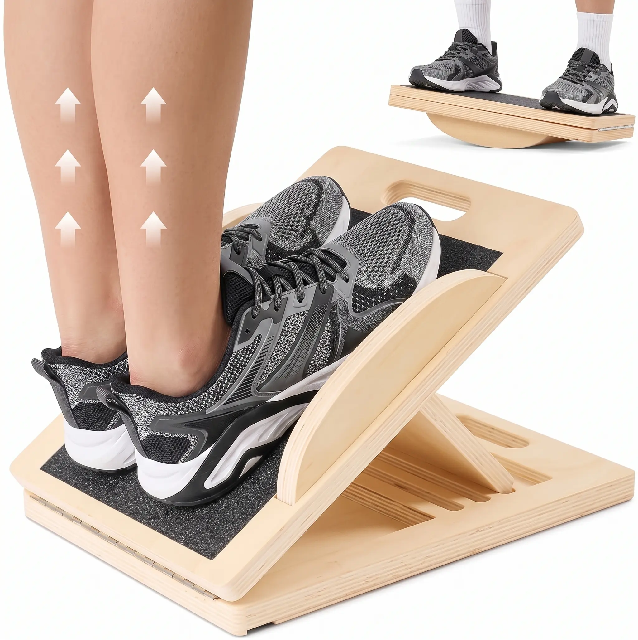3-in-1 Slant Board & Balanceboard, Adjustable Calf Stretcher with Squat Support for Home Gym Equipment & Stability Training