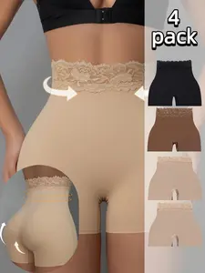 Women High Waist Shapewear Boxer Shorts, Elastic Butt Lifting Compression, Ice Silk Seamless Breathable, Casual Yoga Underwear, 4 Pcs Set