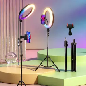 12" RGB Video Light with 63" Telescoping Tripod & Phone Holder | 3 Lighting Modes & 10 Brightness Levels | Professional Fill Light for YouTube, Instagram, Live Streaming | Elevate March Madness, Spring Break, World Cup & Easter Content Creation