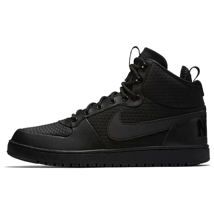 Men's Nike Court Borough Mid Winter Triple Black Mid-Top Lace-Up Casual Trainers, Style AA0547-002, Casual Wear Shoes, US 6.5, EUR 39