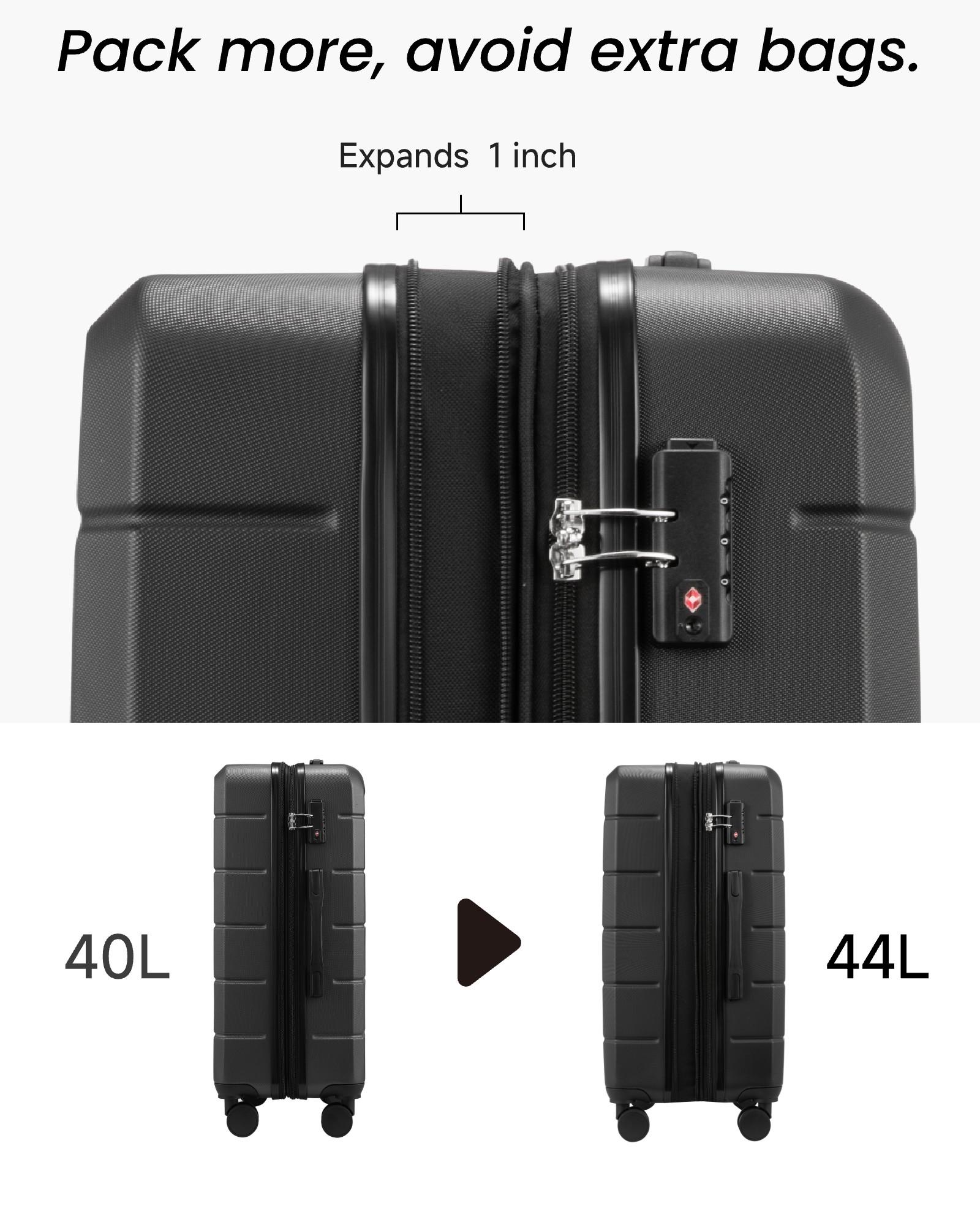 2 Piece Carry On Luggage with Backpack,  Spinner Wheels with Expandable Hardside, Lightweight and Durable Suitcase