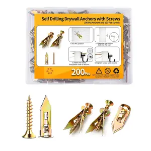 200 count Drywall Self Drilling Anchors with Screws Kit,100 PCS Sheetrock Anchors (0.47X1.18inch) and 100 count Screws, Eliminating The Need for Drilling or Punching Holes in The Wall.