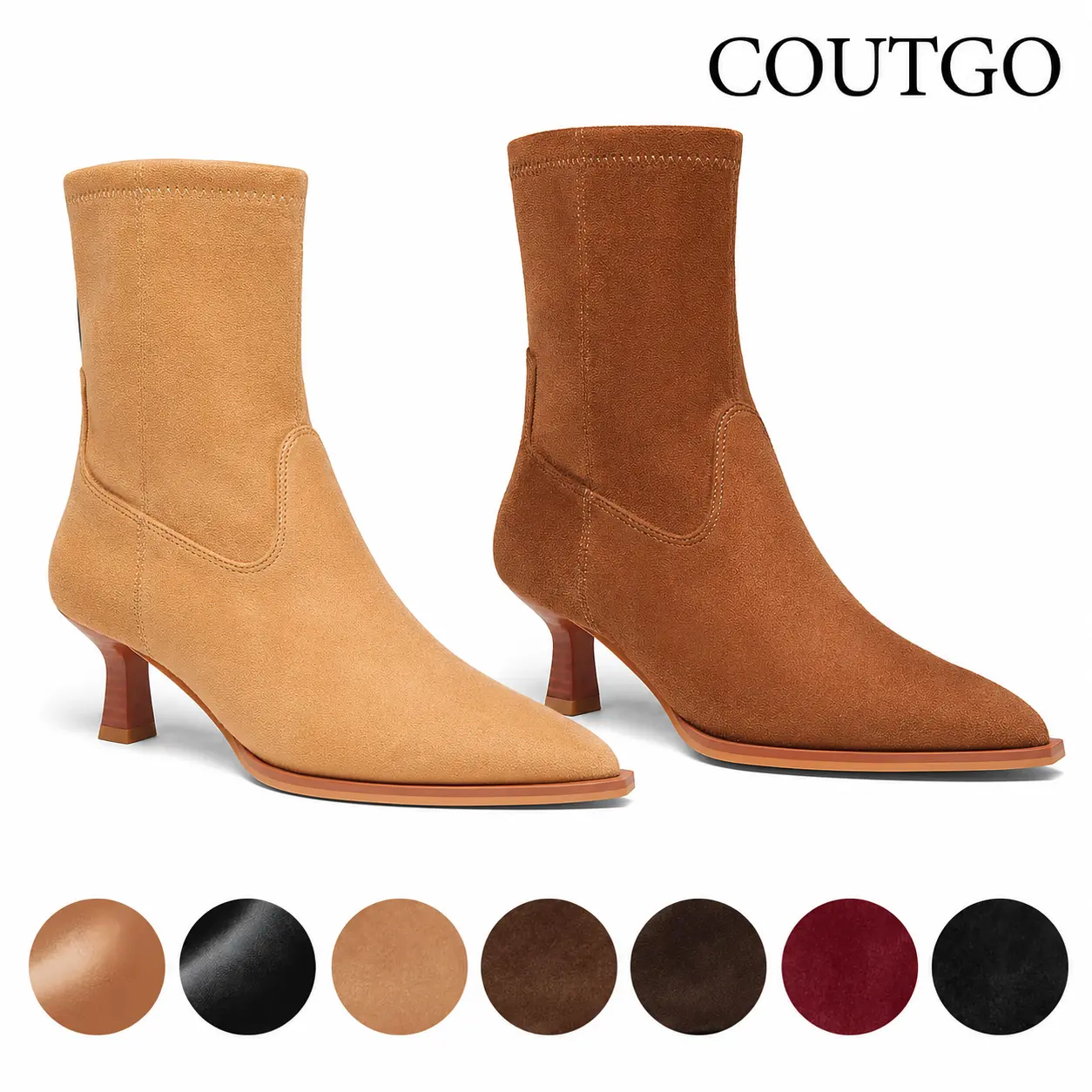 Coutgo Womens Pointed Toe Ankle Boots Stacked Kitten Low Heel Side Zipper Fall Booties Shoes Coutgo Womens Pointed Toe Ankle Boots Stacked Kitten Low Heel Side Zipper Fall Booties Shoes