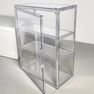 Transparent acrylic display box with magnetic door and 2 adjustable shelves | Easy to assemble, dustproof storage, suitable for figurines, blind boxes, cosmetics, jewelry, etc., modern and simple design