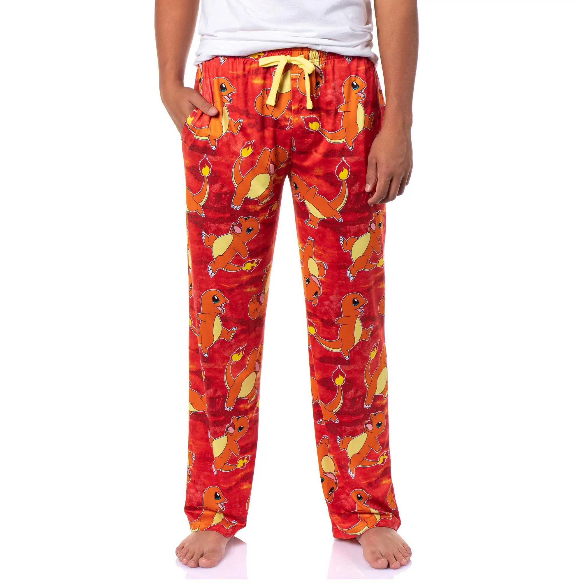 Pokemon Mens Charmander AOP Fire Type Adjustable Waistband Sleep Bottom Lounge Pajama Pants, Nightwear, Menswear