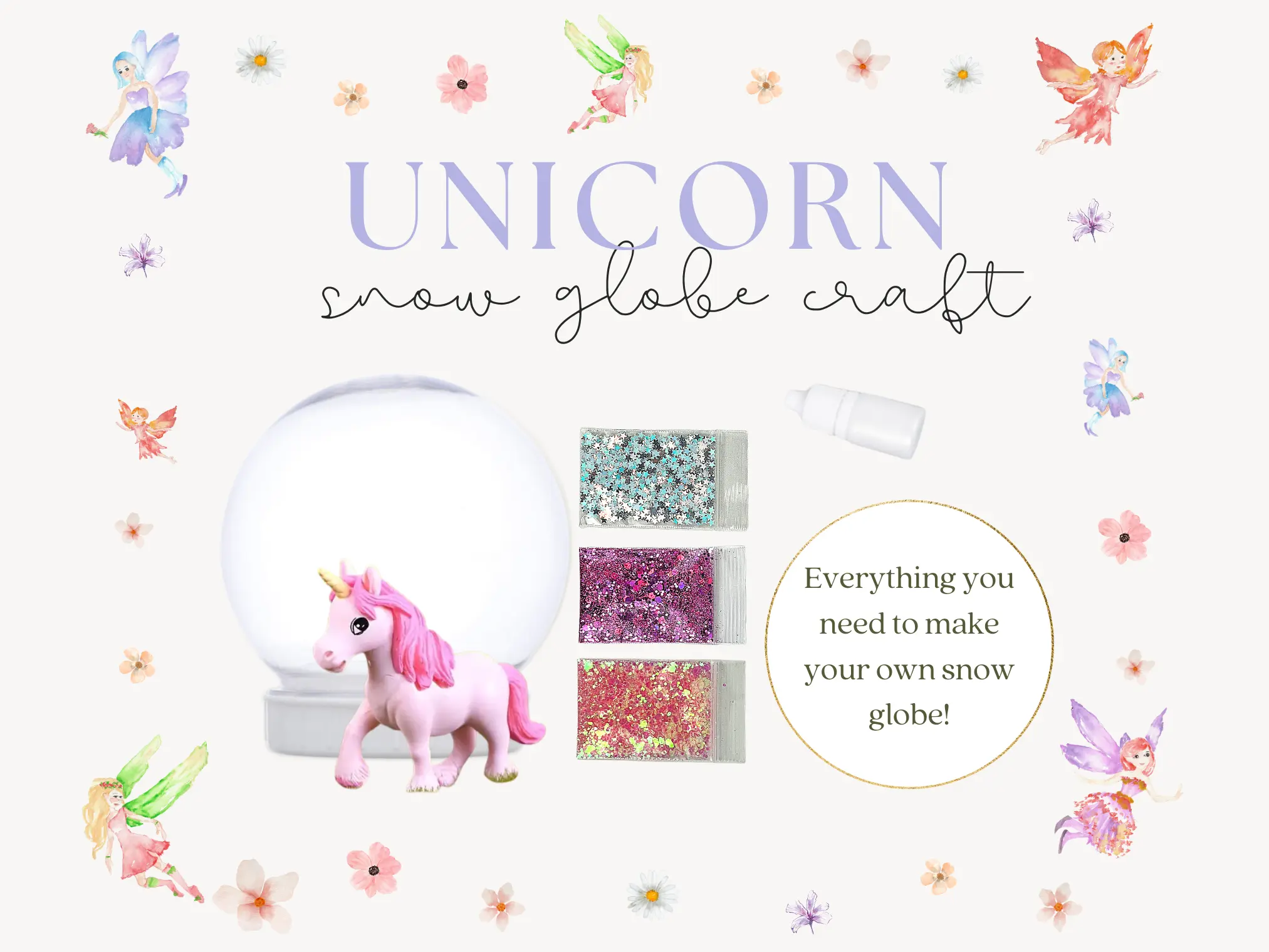 Shatterproof Purple Unicorn Snow Globe Craft Kit For Kids | Snow Globe | DIY Homemade Craft Kit, Unicorn Party Activity, Unicorn Present