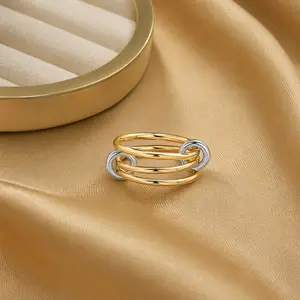 Two-Toned Interlocking Stackable Rings • 14K Gold Plated Statement Multi Band • Minimalist Mixed Metals Ring for Her