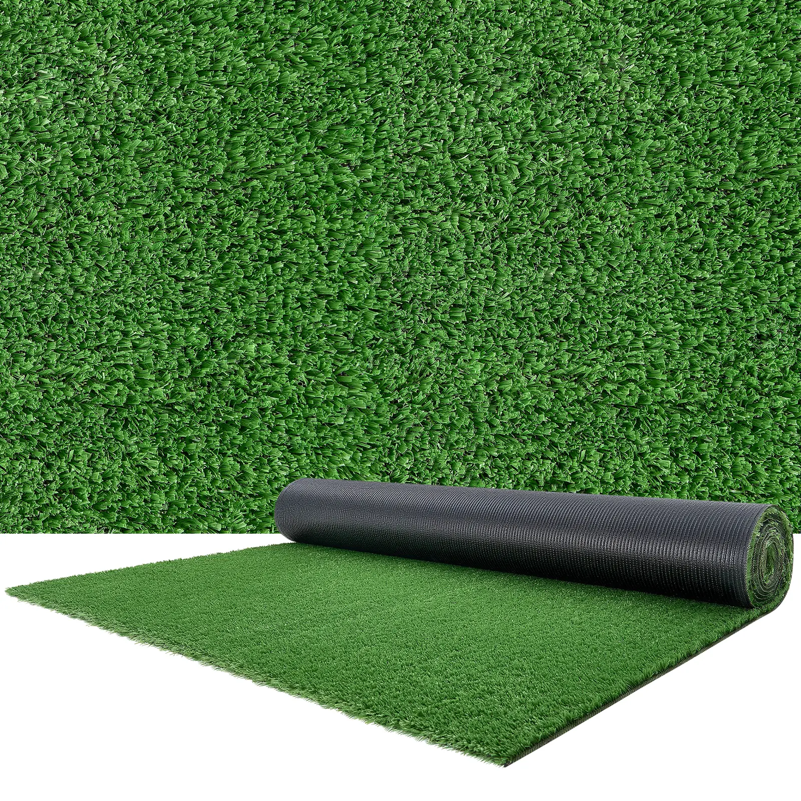 VEVOR Artificial Grass, 10 x 3 ft Fake Grass Turf Rug, 0.6 in Pile Height Realistic Synthetic Lawn Carpet Roll Mat, Easy Clean Drainage Holes for Patio, Garden, Balcony, Outdoor Indoor Decor, Green#BacktoSchool