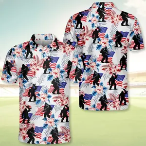 Bigfoot American Flag Polo Shirt Unisex Funny Sasquatch Golfing Shirt Patriotic Lightweight Summer Outfit