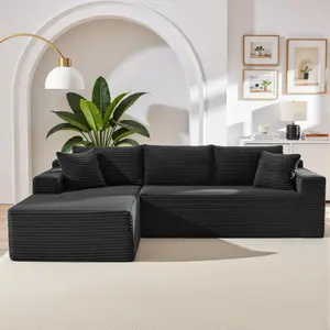 106 inch L-Shape Sectional Couches for Living Room, 3 Seater Sectional Sofas for Living Room Bedroom, Corduroy Cloud Couch Sectional, No Assembly