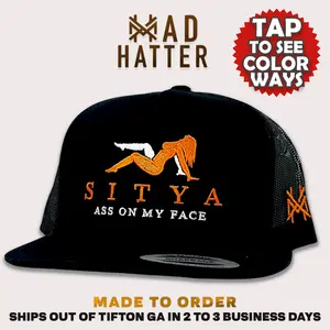 Sitya MadHatter's Embroidered Snapback Adjustable (Up To A Size 8 Head) Premium Trucker Hat Sitya MadHatter's Embroidered Snapback Adjustable (Up To A Size 8 Head) Premium Trucker Hat