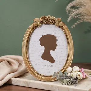 European Vintage Gold Rose Embossed Photo Frame, Resin Oval Home Decor, Enhances Holiday Atmosphere, Ideal for Family Photos and Gifts