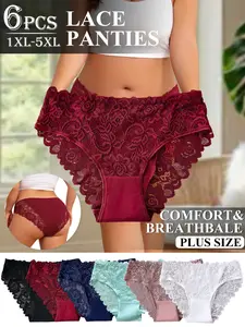 4/5/6-pack plus-size antibacterial lace panties, Women Underwear, breathable, soft and Elastic design, tummy control and butt lifting, full coverage, suitable for everyday wear