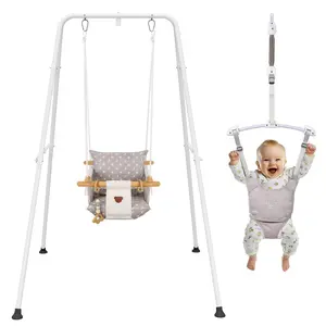 2-in-1 Baby Jumper & Swing With Foldable Stable Stand,Toddler Swing Set for Indoor & Outdoor Use,Baby Swing