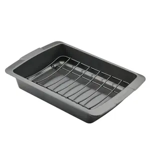 Nonstick Heavy Gauge Steel Roaster Pan with U-Rack - Heavy Duty Bakeware for Even Heat Distribution, Easy Cleanup, Oven Safe to 450°F, Ideal for Oven Baking Tools