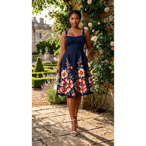 The Ultimate Slimming Dress! A-line pleated design, comfortable wide straps that won’t dig in, and a dark blue bold floral print that’s a total timeless classic! 🌟