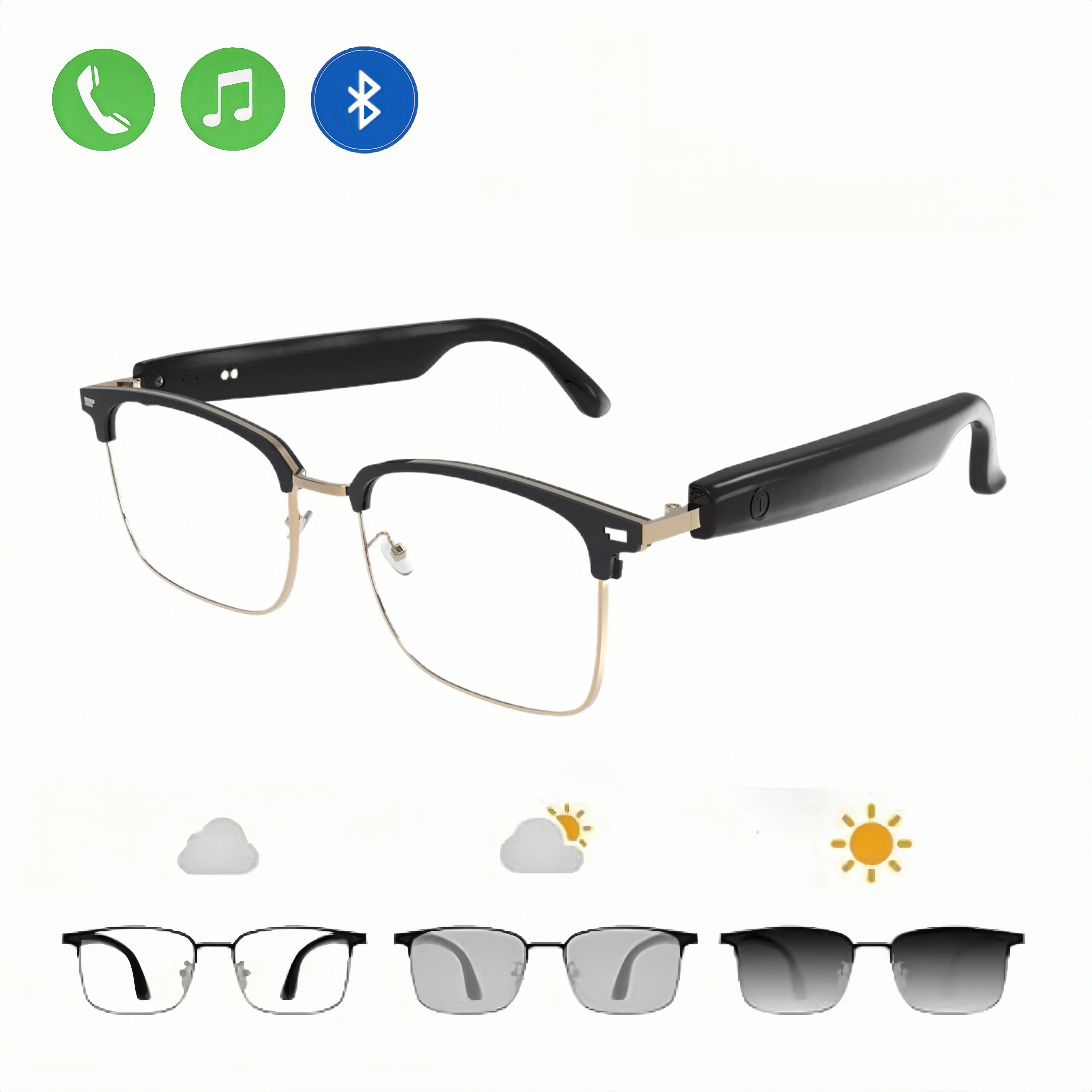 Bluetooth Smart Glasses, Auto Color Change Lens, Touch Control, Built-in Microphone, High Resolution Audio, Wireless, Anti-Blue Light