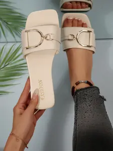 Women's Summer Casual Fashion Square Toe Slip-On Beach Sandals, New Simple Style Comfortable Footwear for Daily Wear, Flip Flops