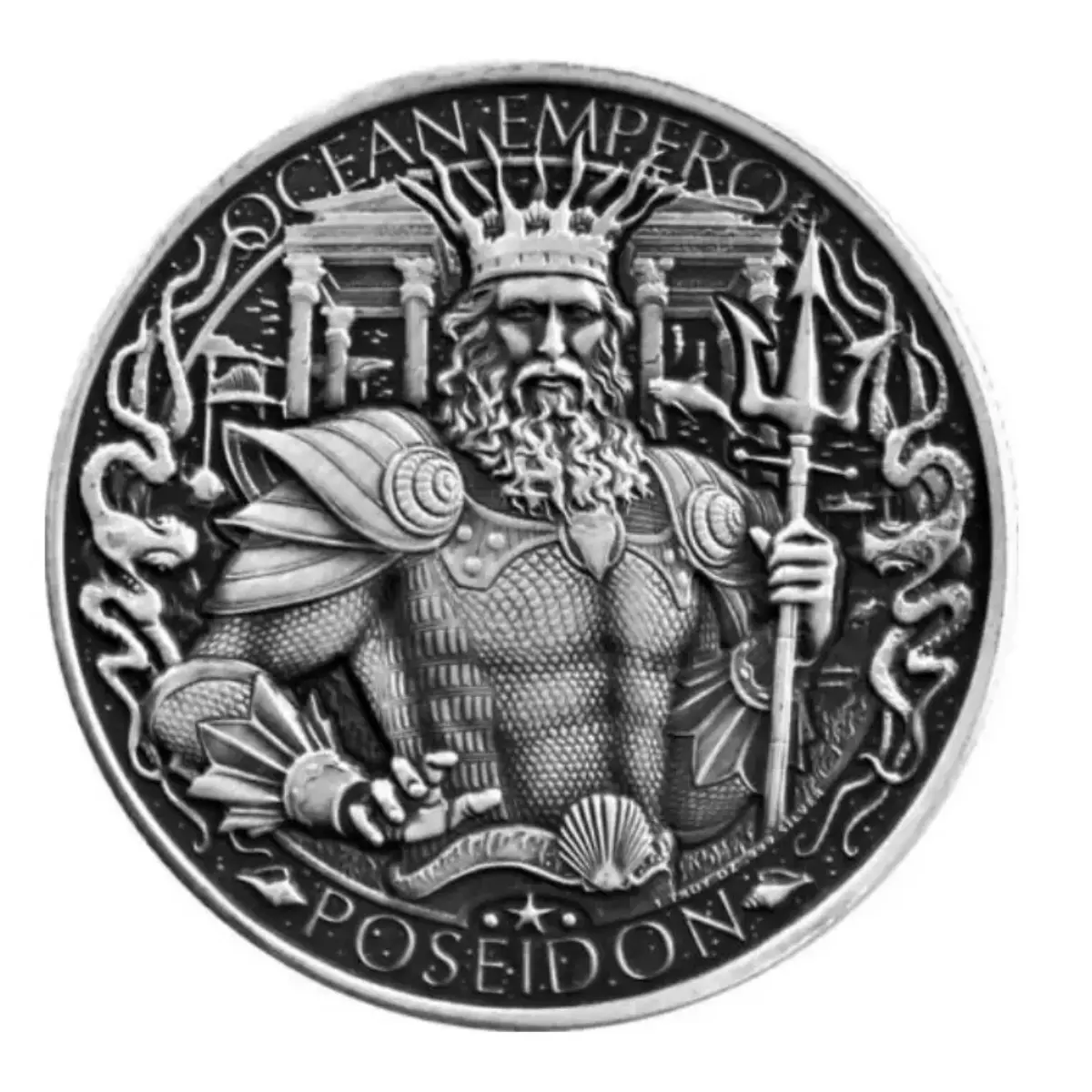 Mason Mint Lost City of Atlantis Poseidon Ocean Emperor 1 oz Antique Silver Round