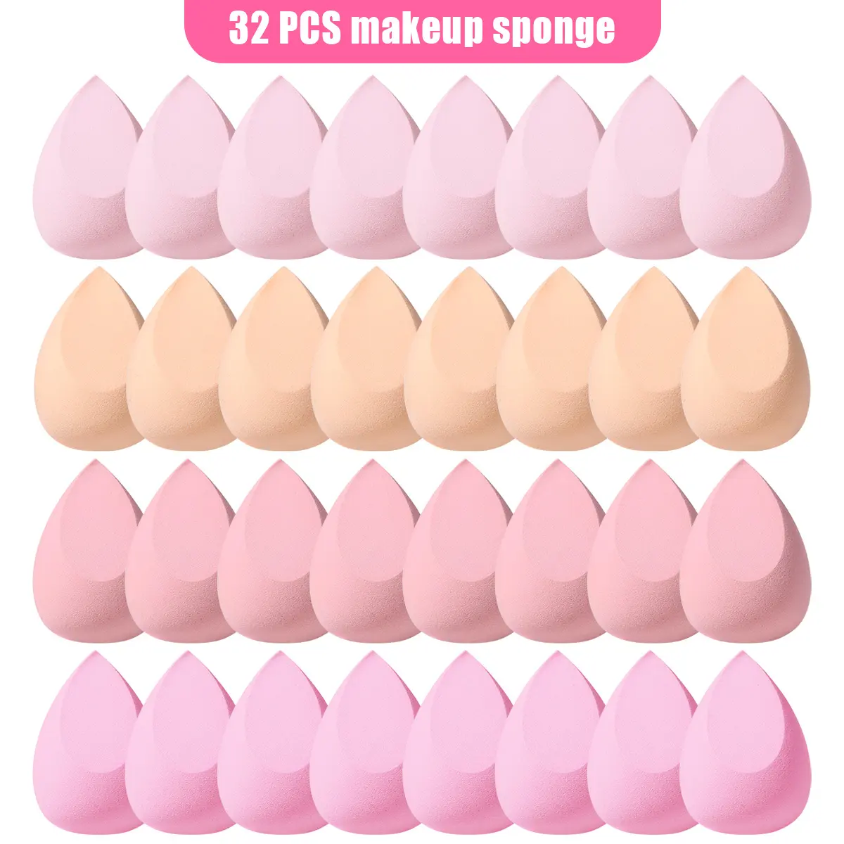 32Pcs Pastel Pink Nude Latex-Free Foam Makeup Sponges Set - Wet-Dry Dual-Use Teardrop Foundation Blenders, Wash Reusable Cosmetic Tools for Girls, Daily Makeup Lovers & Birthdays, Bulk Set, Beginners