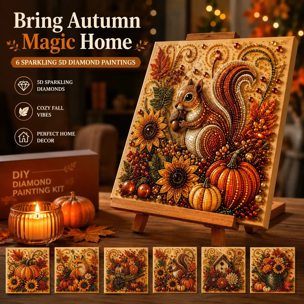 Autumn Pearl Painting Kit - Pearl Art Diy Kits for Adults Autumn (Pumpkin)|   7.9 * 7.9-inch Beginner-Friendly Crafting with Selected Fall Scenes, a Relaxing DIY Project for Sparkling Autumn Artwork-YY2