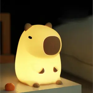 Cute Capybara lamp,Squishy Capybara Night Light LED Rechargeable Novelty Animal Night Lamp,2 Levels Dimmable Nursery Nightlight for Kids,Touch Lamp for Bedroom