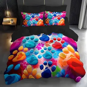 3-Piece Bedding Set, Digital Print Dog Paw Design, Soft Comfortable Fabric, Zipper Design, Ideal for Bedroom