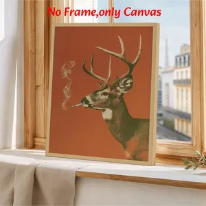Humorous Smoking Deer & Mallard Duck Art Poster, Whimsical Vintage Print, and Canvas Decor, Bar & Man Cave Aesthetic, Wall, Unframed