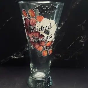 Wicked Blooms Glass Halloween Vase with Floral Design