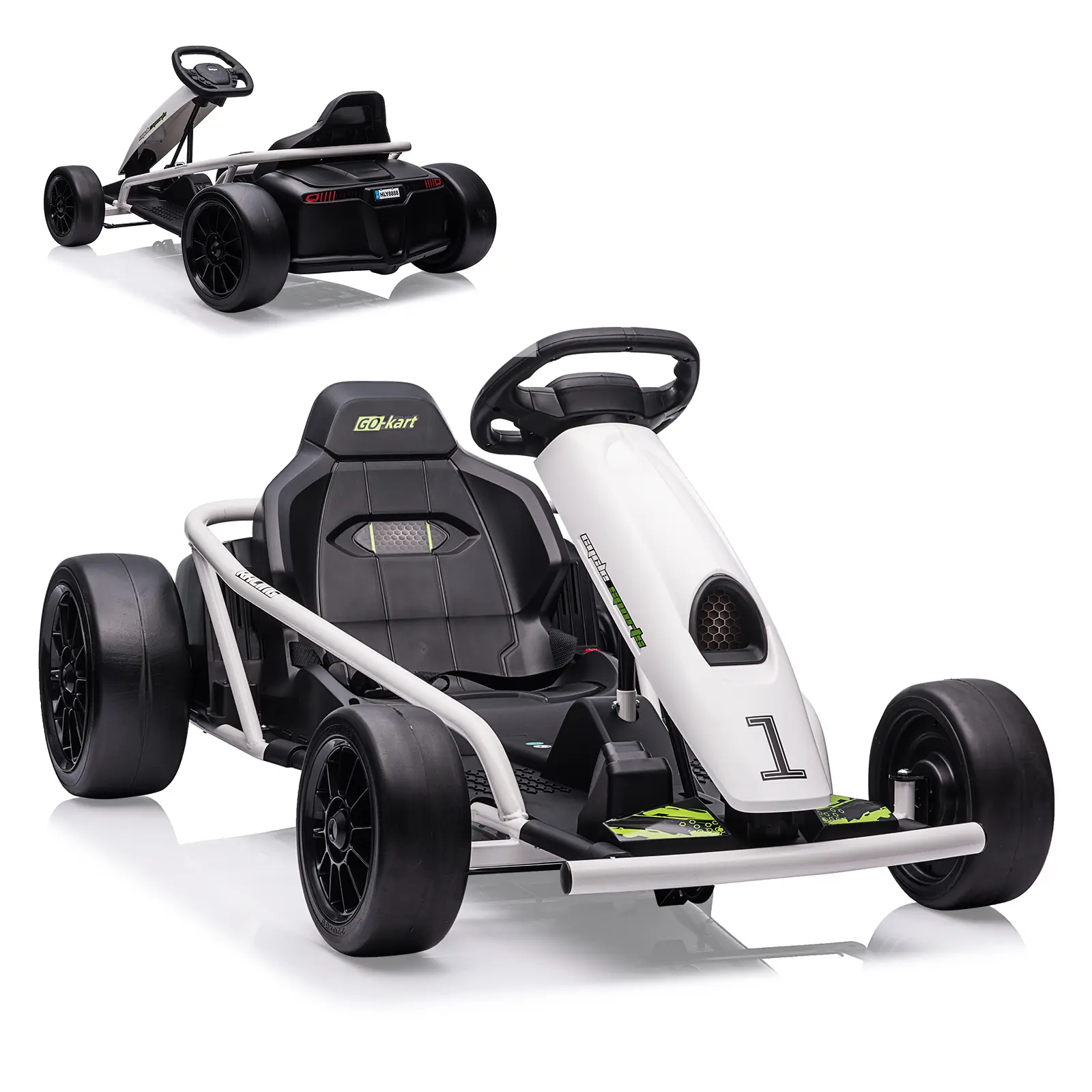 12V Drift Ride-On Kart for Kids, powered by dual 300W brushless motors with a speed of 8mph, this outdoor electric race car is a fun battery-powered toy vehicle designed for boys and girls between 8 and 12 years old.