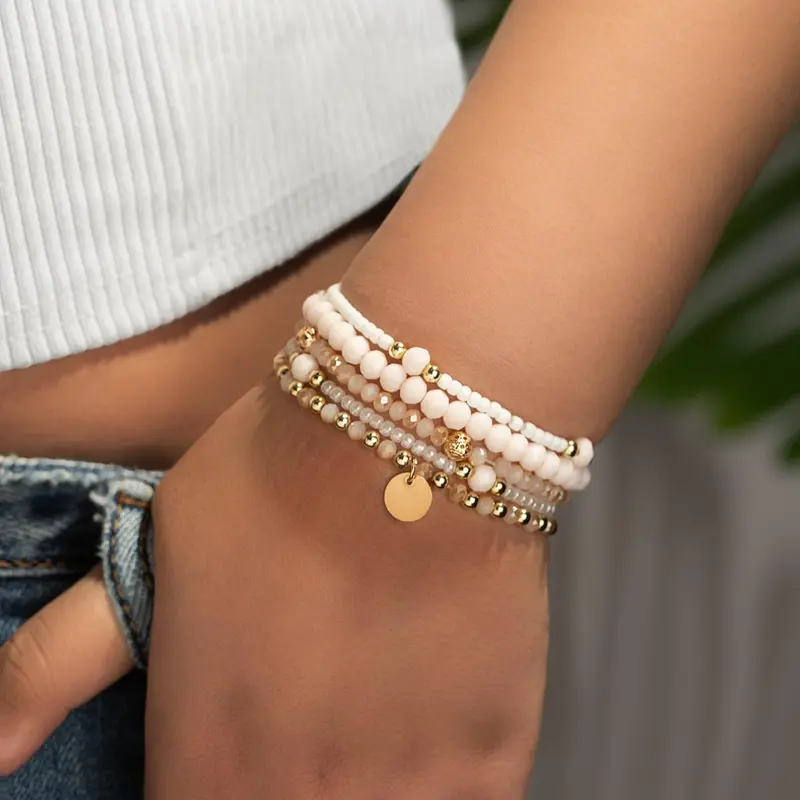 Boho Style Faux Pearls Beaded Beautiful Pretty Bracelet Stack, Elegant Pearl-Embellished Fashion Jewelry for Party, Daily Clothing Decor, Birthday Gift, Beautiful Bracelets