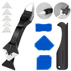 3 in 1 Silicone Caulking Tools, Glass Glue Angle Scraper, Stainless Steelhead Caulk Remover and Sealant Scraper, for Kitchen Bathroom Window and Frames Sealant Seals,with 5pcs Glass Glue Angle Scraper
