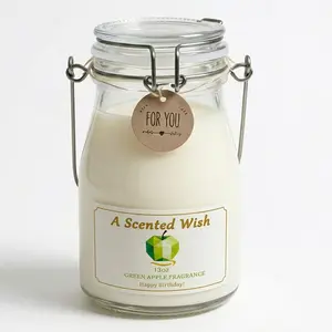 Green Apple Scented Candle, 13 Oz Natural Soy Wax with Reusable Glass Jar, Eco-Friendly Cotton Wick, 60-80 Hrs Long Burning, Aromatherapy Home Decor Gift for Women Men Birthday