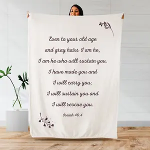 Scripture Blanket with Bible Verse from Isaiah 464 - Ivory Luxuriously Soft 50x65 Inspirational Throw Blanket - Lightweight Flannel Fleece Blanket