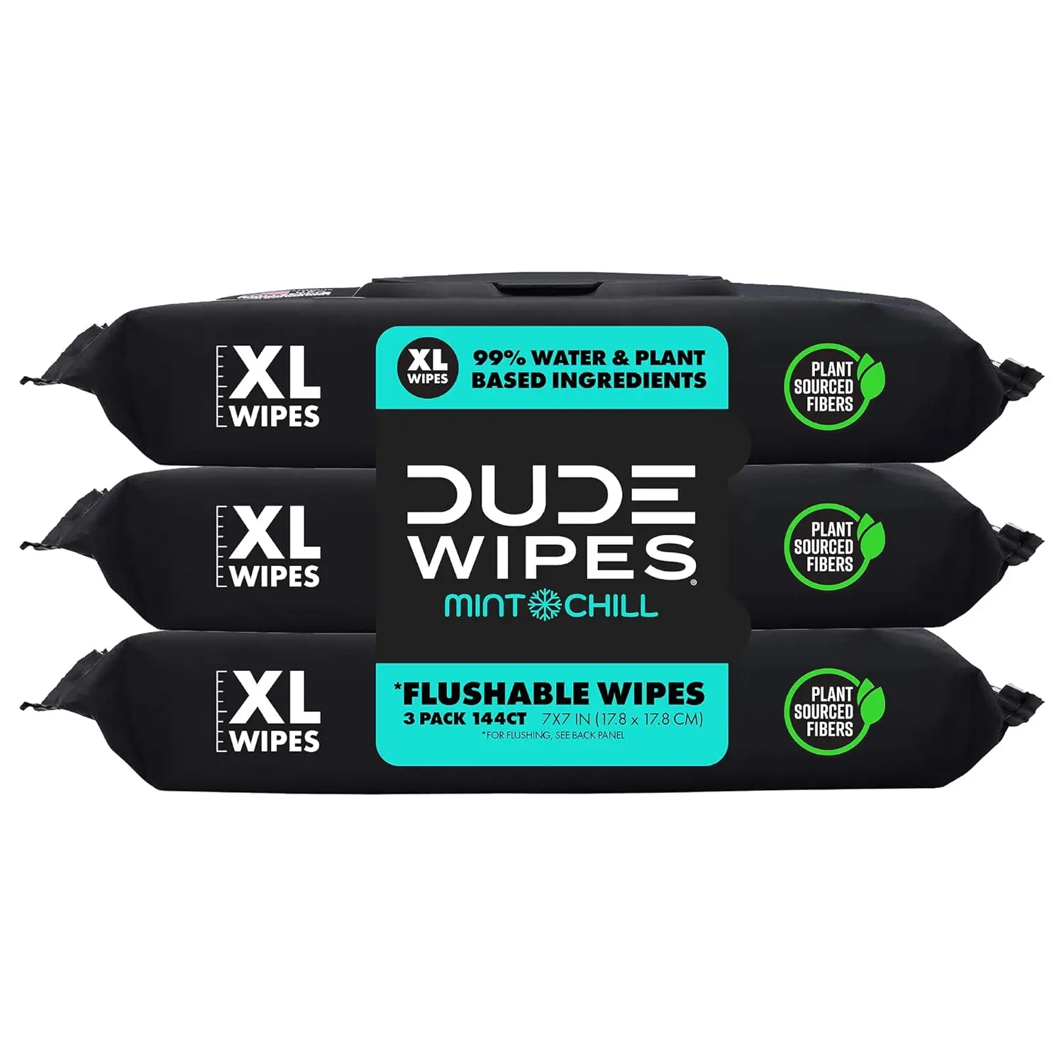 DUDE Wipes - Flushable Wipes - 3 Pack, 144 Wipes - Mint Chill Extra-Large Adult Wet Wipes - Vitamin-E, Aloe, Eucalyptus & Tea Tree Oils - Septic and S