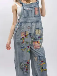 Blue Velvet Patchwork Overalls