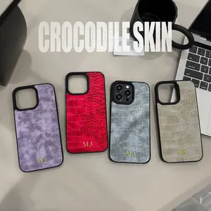 Luxury Personalized Initial Letter Leather Crocodile Case For  iPhone 16promax 15plus 14 13 12 11 Pro Max X XR Customized Cover