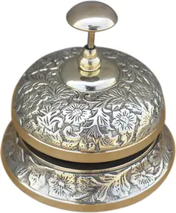 Vintage Victorian Style Embossed Brass Desk/Table Call Bell, Perfect for Hotel, Office, Receptions, Service Counter and Home Decoration