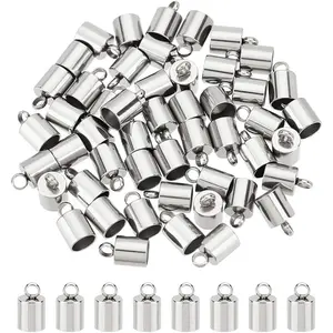 UNICRAFTALE 50pcs Column End Caps Stainless Steel Cord Ends 5mm Inner Diameter Smooth End Caps Terminators Cord Finding for Jewelry Making Kit, Stainless Steel Color