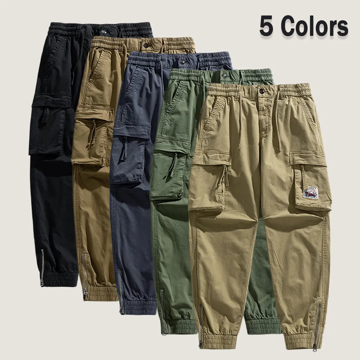 Men's 2-Pack Cargo Pants, Cute Preppy Chic Basics with Durable Fabric, Large-Capacity Zippered Pockets, Buttons, Multiple Colors, Suitable for Spring-Autumn Casual Wear, Sportswear, Sexy, Modest, Holiday