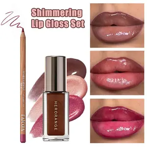 Lip Liner + Shimmering, Glossy Lip Gloss Moisturizing, Hydrate makeup lip set, watery, shimmery lip gloss to define a captivating lip shape, waterproof and sweatproof, perfect gift for Valentine's Day or Mother's Day