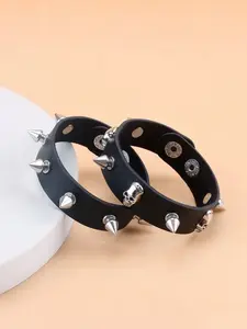Punk Skull Spiked Leather Bracelet Set, Silver Color Gothic Style, Unisex Streetwear Fashion Accessory, Unique Personality Jewelry