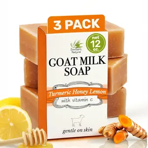 Southern Natural Turmeric Honey Lemon Goat Milk Soap - Handmade, All Natural Turmeric Soap Bar for Face & Body. Gentle Hydration & Nourishment For A Natural Glow & Even Skin Tone, 3 Pack