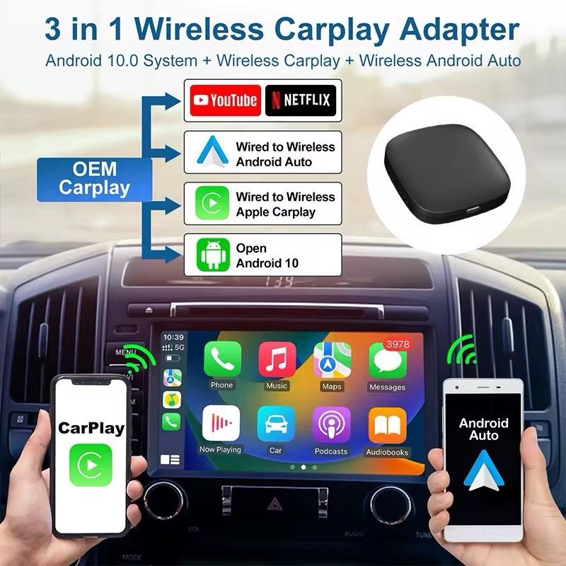 3-in-1 Wireless CarPlay & Android Auto Adapter AI Box, 2GB+32GB, Type-C, Bluetooth 5.4, WiFi
