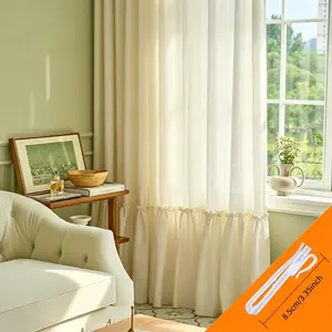 Single Piece Pleated Linen Curtain, Simple Country Style Bedroom Sheer Drapery, Elegant Light-Filtering Window Treatment
